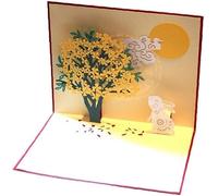 1 biglietto pop-up 3D con coniglio e fiore, con busta, biglietti d'invito per festival di metà autunno, biglietto di compleanno, biglietti regalo fai da te, biglietti di auguri per donne, uomini