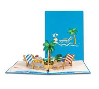 1 biglietto pop-up per vacanze al mare, biglietto di auguri 3D per vacanze, luna di miele o pensionamento, come buono per un viaggio al mare, popup biglietto di auguri per vacanze