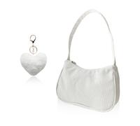 1 borsa a tracolla, 1 ciondolo in peluche, borsa a tracolla in velluto a coste, borsa da ascella da donna, borsa alla moda, borsa per appuntamento e per il pendolarismo, delicata borsa quadrata