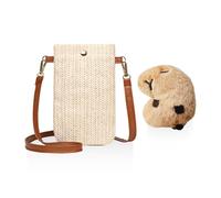 1 borsa a tracolla bianca, 1 ciondolo capibara, borsa a tracolla con chiusura magnetica, borsa a tracolla con tracolla lunga, borsa per telefono verticale intrecciata, borsa laterale da donna
