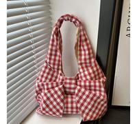 1 borsa a tracolla da donna, borsa tote a quadri con fiocco e nodo casual | Borsa hobo sotto le ascelle, motivo a quadretti, in tessuto sintetico, portatile, 35,8 x 23,9 cm