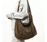 1 Borsa a tracolla da donna con stampa leopardata, borsa a tracolla con ampia tasca, adatta per viaggi, shopping, vacanze, per trasportare vestiti, libri di testo, computer portatile Motivo strutturat
