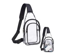 1 borsa a tracolla in PVC trasparente con cinturino nero, approvata dallo stadio, borsa a tracolla trasparente per donne e uomini, con cinturino regolabile, marsupio resistente all'acqua per concerti