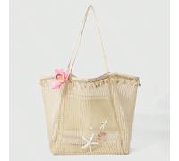 1 Borsa a tracolla in tela intrecciata a mano con decorazione di orchidee e gigli artificiali, di grande capacità, adatta per vacanze estive e spiaggia. La forma e la dimensione sono casuali. (Gli acc