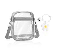 1 Borsa a tracolla trasparente visibile, 1 piccolo ciondolo a forma di fiore, tracolla regolabile, custodia impermeabile, custodia per viaggi e viaggi d'affari, Bordo grigio trasparente, taglia unica,