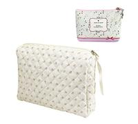 1 borsa cosmetica da donna e 1 portamonete organizzatore di design floreale, borsa cosmetica alla moda, grande capacità con cerniera e manico, adatta per i viaggi., bianco, 23*18*6 cm, Moderno