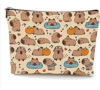 1 Borsa Cosmetica Portatile Capibara, 2 Simpatici Ciondoli Capibara, Borsa Portaoggetti In Lino Impermeabile, Smistamento Articoli Da Toeletta, Portachiavi.