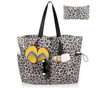 1 borsa da spiaggia XXL Family + borsa per cosmetici, borsa da nuoto da donna, con motivo leopardato, borsa da spiaggia grande, borsa da bagno XXL per la spesa, motivo leopardato, borsa da spiaggia