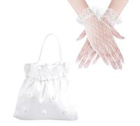 1 borsa da sposa con 1 paio di guanti in pizzo, borsa da sposa, borsa da damigella d'onore, borsa per matrimonio, accessori per la comunione per ragazze (bianco)