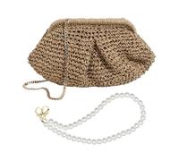 1 borsa di paglia con catena, 1 borsa di catena di perle, borsa per ravioli intrecciati, pochette, borsa di paglia per le vacanze, borsa da spiaggia estiva, borsa in tessuto di grande capacità