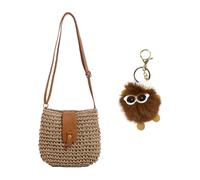 1 Borsa Di Paglia Diagonale E 1 Ciondolo, Borsa Estiva Di Moda, Borsa Casual Da Spiaggia, Ciondolo Borsa Carina, Adatto Per Le Vacanze, Collocazione Quotidiana Per Il Tempo Libero (Marrone).