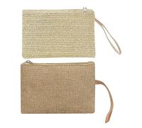 1 borsa in tessuto beige, 1 borsa da trasporto color cachi, pochette da donna in paglia stile boho, borsa da spiaggia estiva con cerniera, beige.