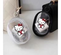 1 Borsa organizer portatile mini con cerniera Hello Kitty Sanrio - Borsa di stoccaggio multifunzionale trasparente con anello portachiavi per cuffie e caricabatterie, accessori da viaggio portatili, d