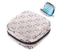 1 borsa per assorbenti igienici, grande organizer riutilizzabile per il primo ciclo mestruale, per ragazze e donne, 17 x 17 x 12 cm, motivo: simpatici gatti fortunati con sfondo rosa a onde giapponesi
