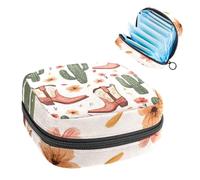 1 borsa per assorbenti igienici, grande organizer riutilizzabile per il primo ciclo mestruale, per ragazze e donne, 17 x 17 x 12 cm, motivo: cactus e stivali da cowboy Wild West