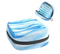 1 borsa per assorbenti igienici, grande, riutilizzabile, per il primo ciclo mestruale, per ragazze, donne, donne, 17 x 17 x 12 cm, onde blu e bianche