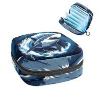1 borsa per assorbenti igienici, grande, riutilizzabile, per il primo periodo, per ragazze, donne, donne, 17 x 17 x 12 cm, con squalo che naviga nel mare blu profondo