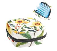 1 borsa per assorbenti igienici, grande, riutilizzabile, per il primo periodo, per ragazze, donne, donne, 17 x 17 x 12 cm, ramo acquerello con bacche, foglie, girasole