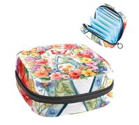 1 borsa per assorbenti igienici, grande, riutilizzabile, per il primo periodo, per ragazze, donne, donne, 17 x 17 x 12 cm, lettera A circondata da fiori, farfalle e acquerelli