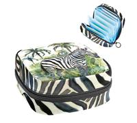 1 borsa per assorbenti igienici, grande, riutilizzabile, per il primo periodo, per ragazze, donne, donne, 17 x 17 x 12 cm, motivo zebrato nella foresta tropicale, foglie di palma della giungla