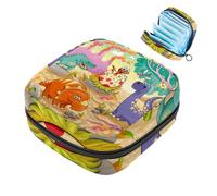 1 borsa per assorbenti igienici, grande, riutilizzabile, per il primo periodo, per ragazze, donne, donne, 17 x 17 x 12 cm, motivo con sfondo dinosauri