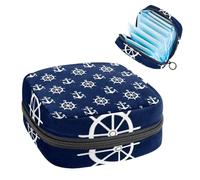 1 borsa per assorbenti igienici, grande, riutilizzabile, per il primo periodo, per ragazze, donne, donne, 17 x 17 x 12 cm, motivo: ancoraggi nautici e volanti su sfondo blu navy