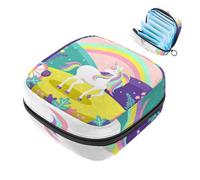 1 borsa per assorbenti igienici, grande, riutilizzabile, per il primo periodo, per ragazze, donne, donne, 17 x 17 x 12 cm, sfondo colorato magico mondo con unicorno