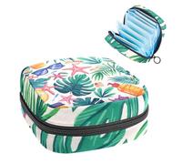 1 borsa per assorbenti igienici, grande, riutilizzabile, per il primo periodo, per ragazze, donne, donne, 17 x 17 x 12 cm, elementi da spiaggia, occhiali da sole, foglie di palma, stella marina