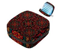 1 borsa per assorbenti igienici, grande, riutilizzabile, per il primo periodo, per ragazze, donne, donne, 17 x 17 x 12 cm, motivo mandala rosso psichedelico
