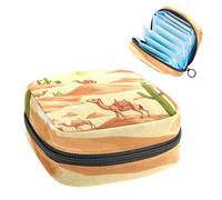 1 borsa per assorbenti igienici, grande, riutilizzabile, per il primo periodo, per ragazze, donne, donne, 17 x 17 x 12 cm, paesaggio desertico con cammelli, cactus e sole