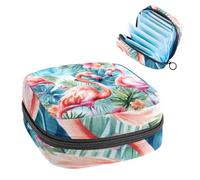 1 borsa per assorbenti igienici, grande, riutilizzabile, per il primo periodo, per ragazze, donne, donne, 17 x 17 x 12 cm, motivo tropicale con fenicottero e acquerelli