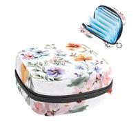 1 borsa per assorbenti igienici, grande, riutilizzabile, per il primo periodo, per ragazze, donne, donne, 17 x 17 x 12 cm, set di acquerelli con fiori carini