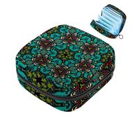 1 borsa per assorbenti igienici, grande, riutilizzabile, per il primo periodo, per ragazze, donne, donne, 17 x 17 x 12 cm, motivo mandala verde psichedelico estetico