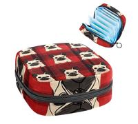 1 borsa per assorbenti igienici, grande, riutilizzabile, per il primo periodo, per ragazze, donne, donne, 17 x 17 x 12 cm, cucciolo di bulldog francese su sfondo rosso a quadri