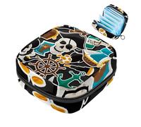 1 borsa per assorbenti igienici, grande, riutilizzabile, per il primo periodo, per ragazze, donne, donne, 17 x 17 x 12 cm, motivo: nave del tesoro dei pirati, ancora timone, bussola