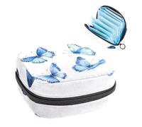 1 borsa per assorbenti igienici, grande, riutilizzabile, per il primo periodo, per ragazze, donne, donne, 17 x 17 x 12 cm, acquerelli con farfalle blu