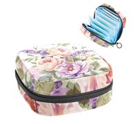 1 borsa per assorbenti igienici, grande, riutilizzabile, per il primo periodo, per ragazze, donne, donne, 17 x 17 x 12 cm, rose fiorite, lavanda, peonia e foglie