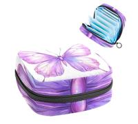 1 borsa per assorbenti igienici, grande, riutilizzabile, per il primo periodo, per ragazze, donne, donne, 17 x 17 x 12 cm, rosa, lavanda, viola, viola, farfalla