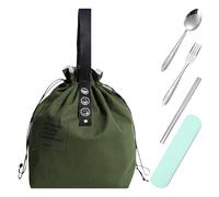 1 Borsa Per Il Pranzo Con Coulisse, 1 Set Di Stoviglie, Design Pratico, Leggero E Facile Da Trasportare, Adatto Per Cene All'Aperto, Adatto A Studenti E Appassionati Di Outdoor.