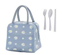 1 borsa per il pranzo portatile con 1 set di forchette/cucchiai/bacchette, borsa per il pranzo a prova di perdite, Borsa tote margherita, borsa per picnic, per il campeggio, i viaggi, il lavoro