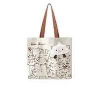 1 borsa per il trasporto in tela, con 1 ciondolo a forma di nuvola, borsa a tracolla di grande capacità, borsa per la spesa con motivo gatto, borsa pieghevole per il tempo libero, adatta per viaggi,