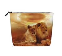 1 borsa per trucchi in canapa finta con stampa di giraffe, organizer da viaggio per articoli da toeletta per riporre tutti i giorni, essenziale per viaggi di lavoro, Leone africano e leonessa, Taglia