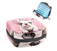 1 borsa portaoggetti per assorbenti igienici, grande organizer riutilizzabile per il primo ciclo mestruale, per ragazze e donne, 17 x 17 x 12 cm, simpatico cucciolo di cane con fiori su sfondo rosa