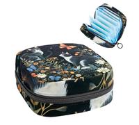 1 borsa portaoggetti per assorbenti igienici, grande organizer riutilizzabile per il primo ciclo mestruale, per ragazze e donne, 17 x 17 x 12 cm, motivo: gattini che camminano tra fiori e farfalle