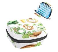 1 borsa portaoggetti per assorbenti igienici, grande organizer riutilizzabile per il primo periodo per ragazze donne signore - 17 x 17 x 12 cm/acquerello cappello ed elementi verdi per il giorno di
