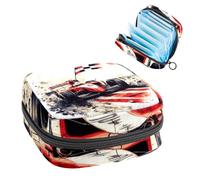 1 borsa portaoggetti per assorbenti igienici, grande organizer riutilizzabile per il primo periodo, per ragazze, donne, donne, 17 x 17 x 12 cm, auto da corsa retrò con bandiera a scacchi