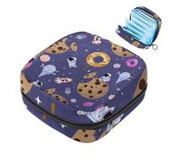 1 borsa portaoggetti per assorbenti igienici, grande, riutilizzabile, per il primo ciclo mestruale, per ragazze, donne, 17 x 17 x 12 cm, motivo: ciambelle, cosmonauta, viola