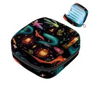 1 borsa portaoggetti per assorbenti igienici, grande, riutilizzabile, per il primo periodo, per ragazze, donne, donne, 17 x 17 x 12 cm, motivo foresta con lucciole colorate