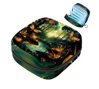 1 borsa portaoggetti per assorbenti igienici, grande, riutilizzabile, per il primo periodo, per ragazze, donne, donne, 17 x 17 x 12 cm, motivo foresta con lucciole colorate