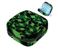 1 borsa portaoggetti per assorbenti igienici, grande, riutilizzabile, per il primo periodo, per ragazze, donne, donne, 17 x 17 x 12 cm, motivo dinosauro con impronta verde